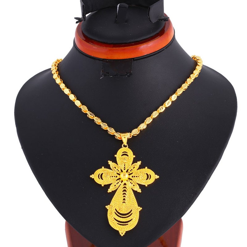 Ethlyn 18K Gold Plated Ethiopian Cross Pendant with Ethiopian Handmade Chain Eritrea Items - Image 3
